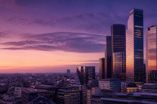 City of London skyline at dusk